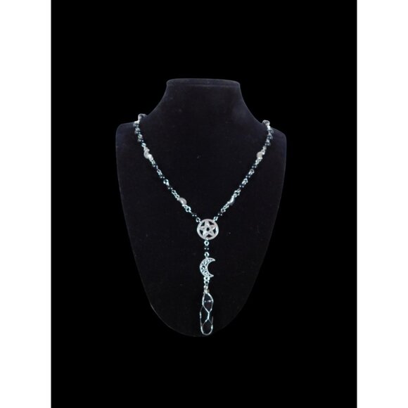 Witch Prayer Beads Onyx Pentagram Moon Necklace - Picture 2 of 12